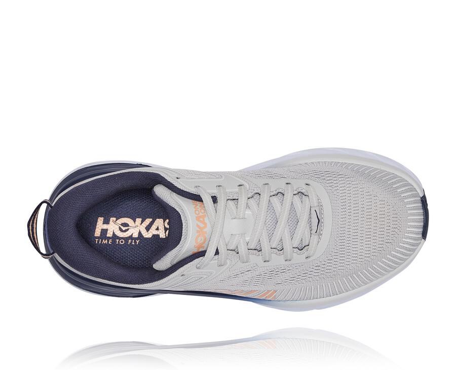 Running Shoes Womens - Hoka One One Bondi 7 - Grey/Black - RFZWCMO-15